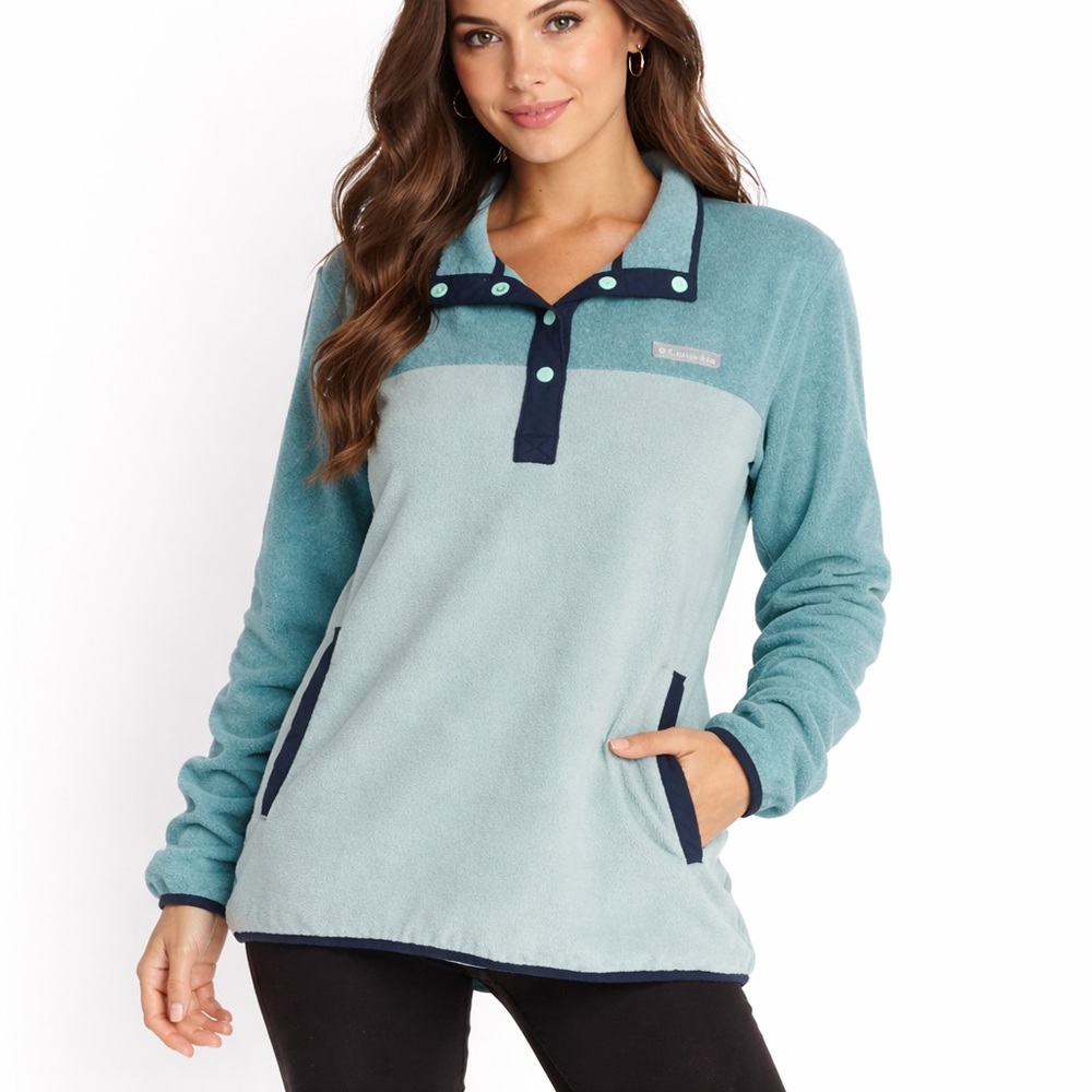 Columbia Benton Springs Womens Small Teal Colorblock Snap Fleece Pullover